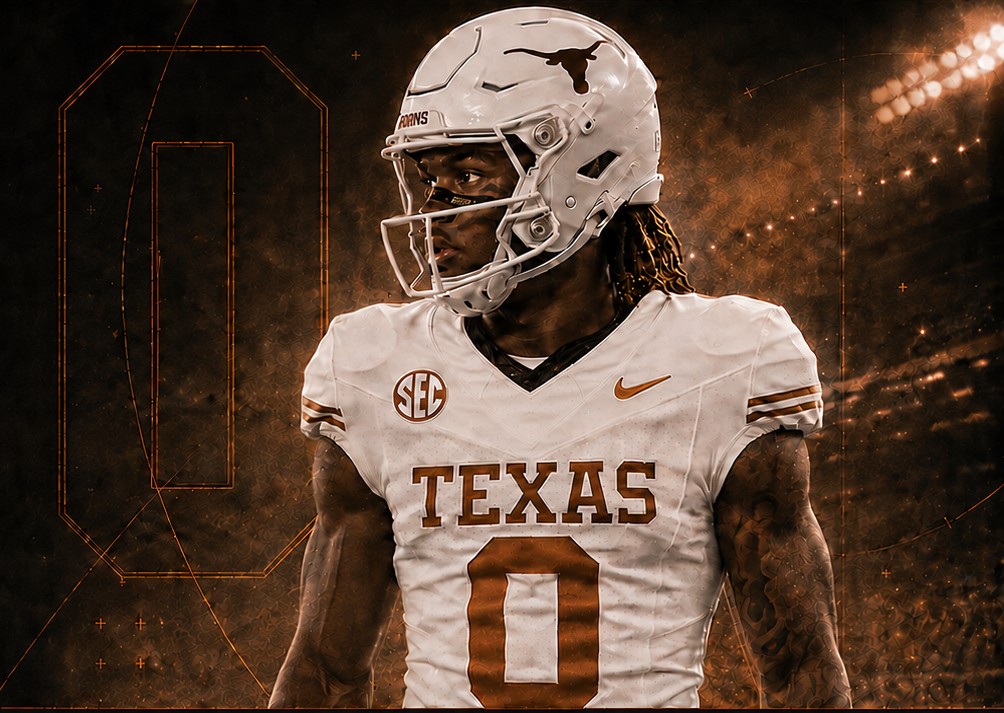 John Meredith III in Texas Longhorns uniform under stadium lights